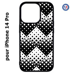 Coque pour iPhone 14 Pro motif géométrique pattern noir et blanc - ronds carrés noirs blancs