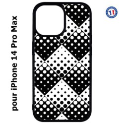 Coque pour iPhone 14 Pro MAX motif géométrique pattern noir et blanc - ronds carrés noirs blancs