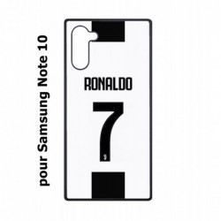 Coque noire pour Samsung Galaxy Note 10 Ronaldo CR7 Juventus Foot numéro 7 fond blanc