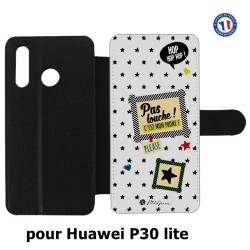 Etui cuir pour Huawei P30 Lite Petits Grains - Pas touche à mon Phone