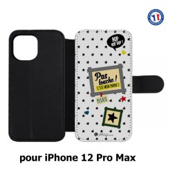 Etui cuir pour Iphone 12 PRO MAX Petits Grains - Pas touche à mon Phone