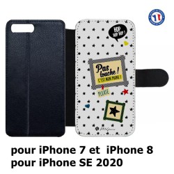 Etui cuir pour iPhone 7/8 et iPhone SE 2020 Petits Grains - Pas touche à mon Phone