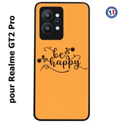 Coque pour Realme GT2 Pro Be Happy sur fond orange - Soyez heureux - Sois heureuse - citation