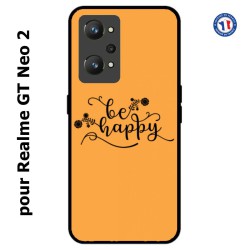 Coque pour Realme GT Neo 2 Be Happy sur fond orange - Soyez heureux - Sois heureuse - citation