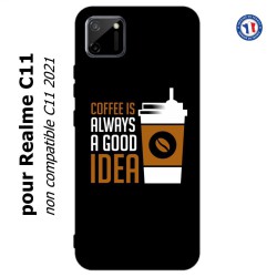 Coque pour Realme C11 Coffee is always a good idea - fond noir