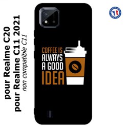 Coque pour Realme C20 et C11 2021 Coffee is always a good idea - fond noir