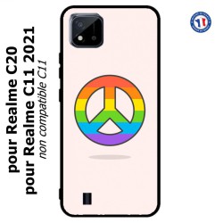 Coque pour Realme C20 et C11 2021 Peace and Love LGBT - couleur arc en ciel