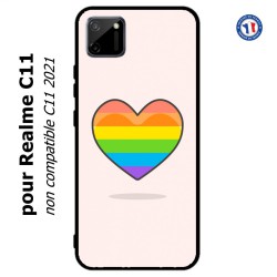 Coque pour Realme C11 Rainbow hearth LGBT - couleur arc en ciel Coeur LGBT