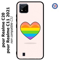 Coque pour Realme C20 et C11 2021 Rainbow hearth LGBT - couleur arc en ciel Coeur LGBT