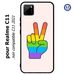 Coque pour Realme C11 Rainbow Peace LGBT - couleur arc en ciel Main Victoire Paix LGBT