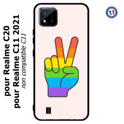 Coque pour Realme C20 et C11 2021 Rainbow Peace LGBT - couleur arc en ciel Main Victoire Paix LGBT