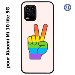 Coque pour Xiaomi Mi 10 lite 5G Rainbow Peace LGBT - couleur arc en ciel Main Victoire Paix LGBT