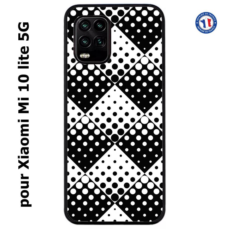Coque pour Xiaomi Mi 10 lite 5G motif géométrique pattern noir et blanc - ronds carrés noirs blancs