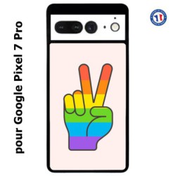 Coque pour Google Pixel 7 Pro Rainbow Peace LGBT - couleur arc en ciel Main Victoire Paix LGBT