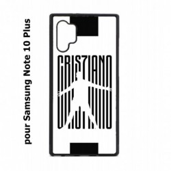 Coque noire pour Samsung Galaxy Note 10 Plus Cristiano Ronaldo CR7 Juventus Foot noir sur fond blanc