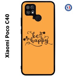 Coque pour Xiaomi Poco C40 Be Happy sur fond orange - Soyez heureux - Sois heureuse - citation