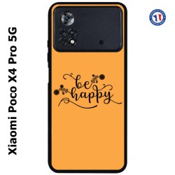 Coque pour Xiaomi Poco X4 Pro 5G Be Happy sur fond orange - Soyez heureux - Sois heureuse - citation