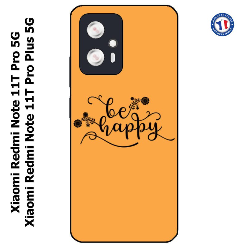 Coque pour Xiaomi Redmi Note 11T PRO / 11T PRO PLUS Be Happy sur fond orange - Soyez heureux - Sois heureuse - citation