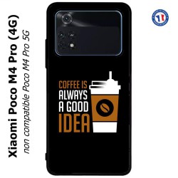 Coque pour Xiaomi Poco M4 Pro (4G) Coffee is always a good idea - fond noir