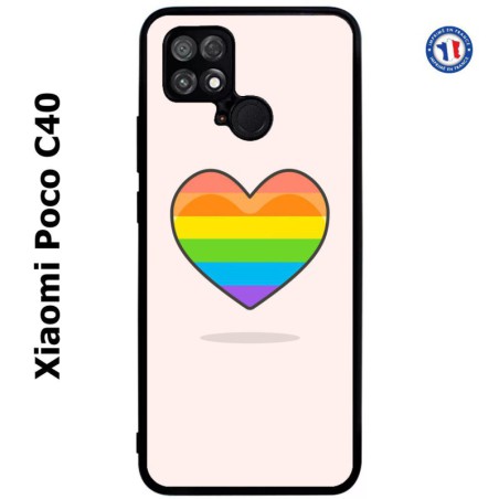Coque pour Xiaomi Poco C40 Rainbow hearth LGBT - couleur arc en ciel Coeur LGBT