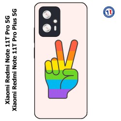 Coque pour Xiaomi Redmi Note 11T PRO / 11T PRO PLUS Rainbow Peace LGBT - couleur arc en ciel Main Victoire Paix LGBT