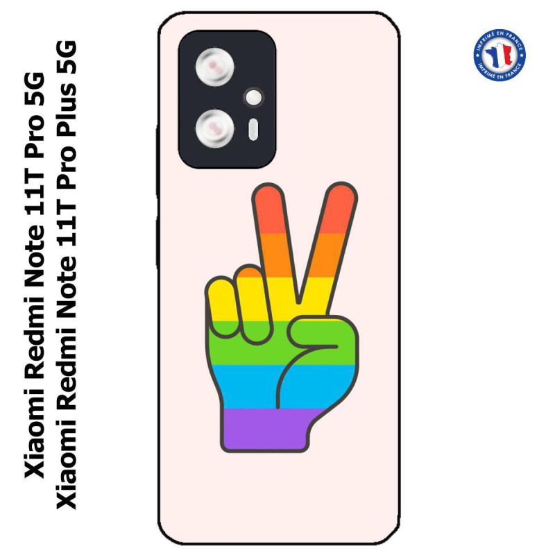 Coque pour Xiaomi Redmi Note 11T PRO / 11T PRO PLUS Rainbow Peace LGBT - couleur arc en ciel Main Victoire Paix LGBT