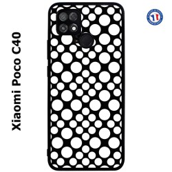 Coque pour Xiaomi Poco C40 motif géométrique pattern N et B ronds blancs sur noir