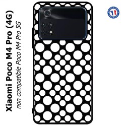 Coque pour Xiaomi Poco M4 Pro (4G) motif géométrique pattern N et B ronds blancs sur noir