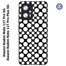 Coque pour Xiaomi Redmi Note 11T PRO / 11T PRO PLUS motif géométrique pattern N et B ronds blancs sur noir