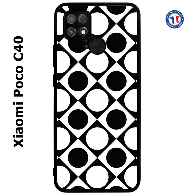 Coque pour Xiaomi Poco C40 motif géométrique pattern noir et blanc - ronds et carrés
