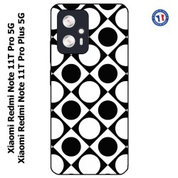 Coque pour Xiaomi Redmi Note 11T PRO / 11T PRO PLUS motif géométrique pattern noir et blanc - ronds et carrés