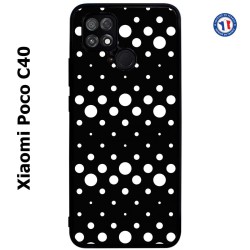 Coque pour Xiaomi Poco C40 motif géométrique pattern N et B ronds noir sur blanc
