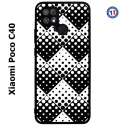 Coque pour Xiaomi Poco C40 motif géométrique pattern noir et blanc - ronds carrés noirs blancs