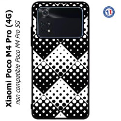 Coque pour Xiaomi Poco M4 Pro (4G) motif géométrique pattern noir et blanc - ronds carrés noirs blancs