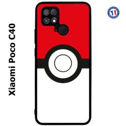 Coque pour Xiaomi Poco C40 rond noir sur fond rouge et blanc