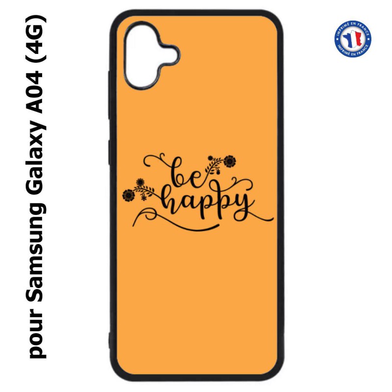 Coque pour Samsung Galaxy A04 (4G) - Be Happy sur fond orange - Soyez heureux - Sois heureuse - citation