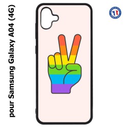 Coque pour Samsung Galaxy A04 (4G) - Rainbow Peace LGBT - couleur arc en ciel Main Victoire Paix LGBT