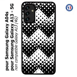 Coque pour Samsung Galaxy A13 - 5G et A04s motif géométrique pattern noir et blanc - ronds carrés noirs blancs