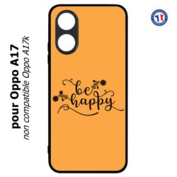 Coque pour Oppo A17 - Be Happy sur fond orange - Soyez heureux - Sois heureuse - citation