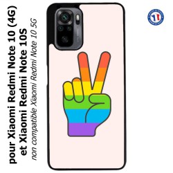 Coque pour Xiaomi Redmi Note 10 (4G) et Note 10S - Rainbow Peace LGBT - couleur arc en ciel Main Victoire Paix LGBT