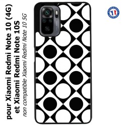 Coque pour Xiaomi Redmi Note 10 (4G) et Note 10S - motif géométrique pattern noir et blanc - ronds et carrés