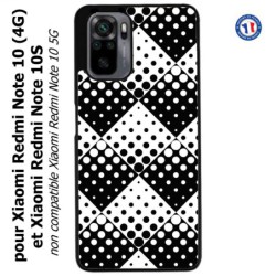 Coque pour Xiaomi Redmi Note 10 (4G) et Note 10S - motif géométrique pattern noir et blanc - ronds carrés noirs blancs