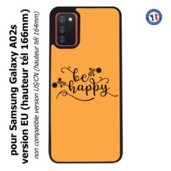Coque pour Samsung Galaxy A02s version EU Be Happy sur fond orange - Soyez heureux - Sois heureuse - citation