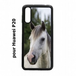Coque noire pour Huawei P20 Coque cheval blanc - tête de cheval
