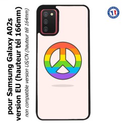 Coque pour Samsung Galaxy A02s version EU Peace and Love LGBT - couleur arc en ciel
