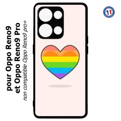 Coque pour Oppo Reno9 et Reno9 Pro Rainbow hearth LGBT - couleur arc en ciel Coeur LGBT