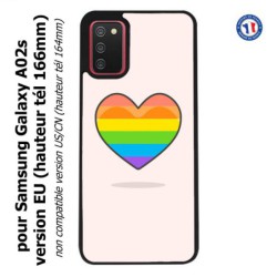 Coque pour Samsung Galaxy A02s version EU Rainbow hearth LGBT - couleur arc en ciel Coeur LGBT