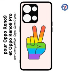 Coque pour Oppo Reno9 et Reno9 Pro Rainbow Peace LGBT - couleur arc en ciel Main Victoire Paix LGBT