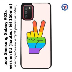 Coque pour Samsung Galaxy A02s version EU Rainbow Peace LGBT - couleur arc en ciel Main Victoire Paix LGBT