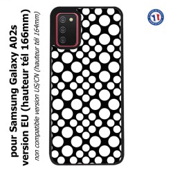 Coque pour Samsung Galaxy A02s version EU motif géométrique pattern N et B ronds blancs sur noir